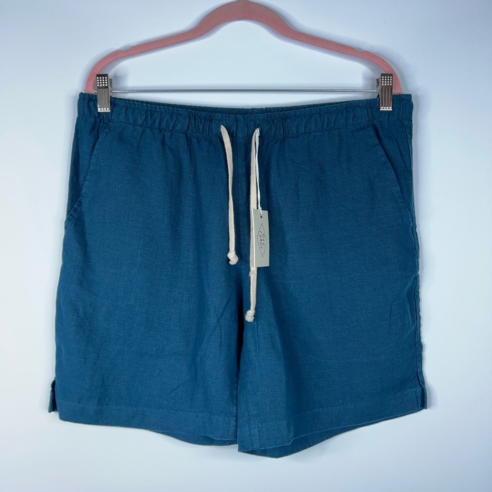 Alex Crane Linen Bo Shorts Blue Teal Drawstring Waist New with Tag Size Large